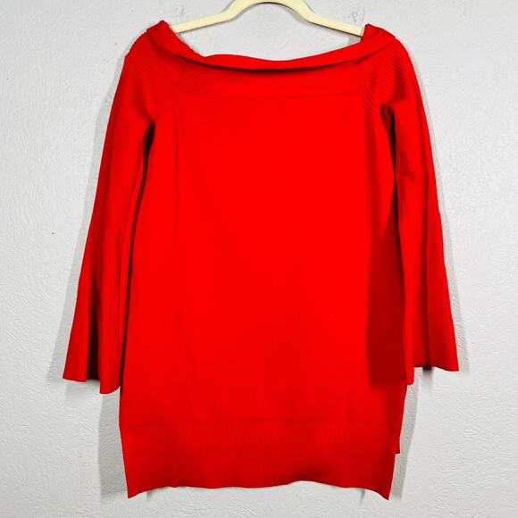 Anthropologie Ribbed Scoop Neck Sweater Heavy Knit Cherry Red 3/4 Sleeve - XS - Picture 4 of 6